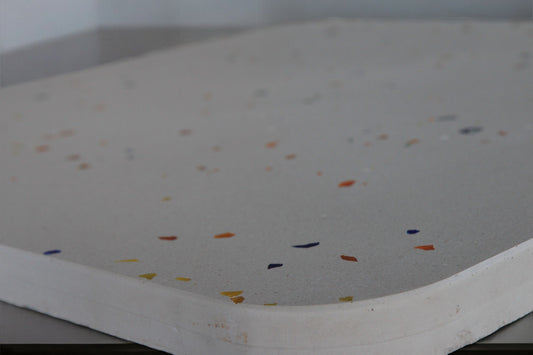 Square Concrete Table with White Surface and Glass Shard Mix